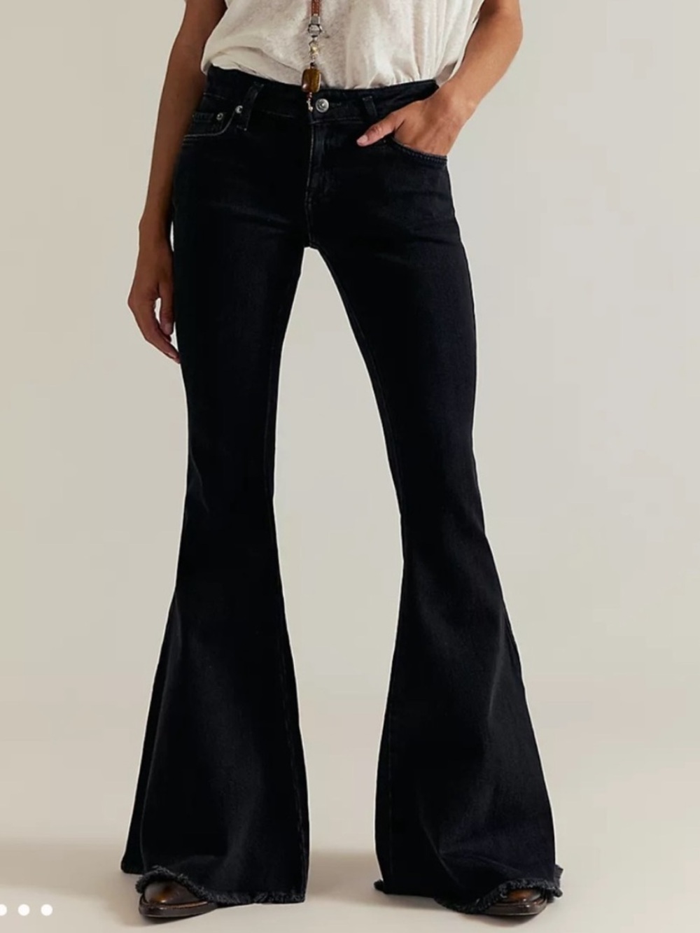 Free People We The Free Emre Black Low Rise Flare Jeans, Size 25, NWT
